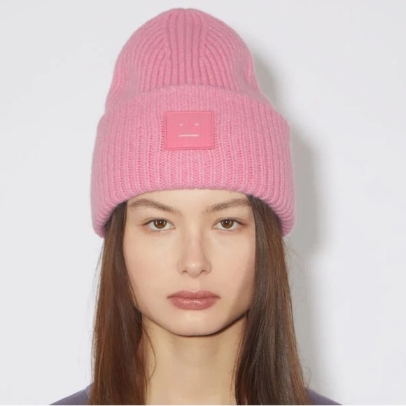 ACNE LARGE FACE LOGO BEANIE Bubble Pink - Picture 2 of 6